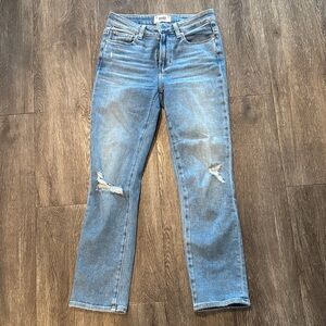 PAIGE Light Blue Distressed Straight Leg Jeans
